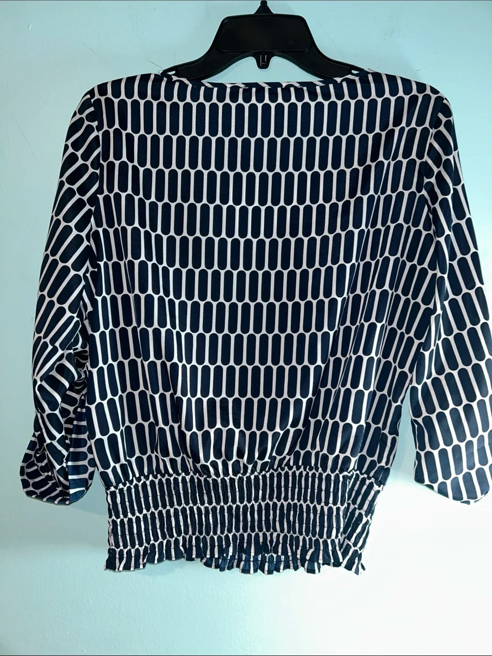 Michael Kors Navy & White Patterned Blouson Top